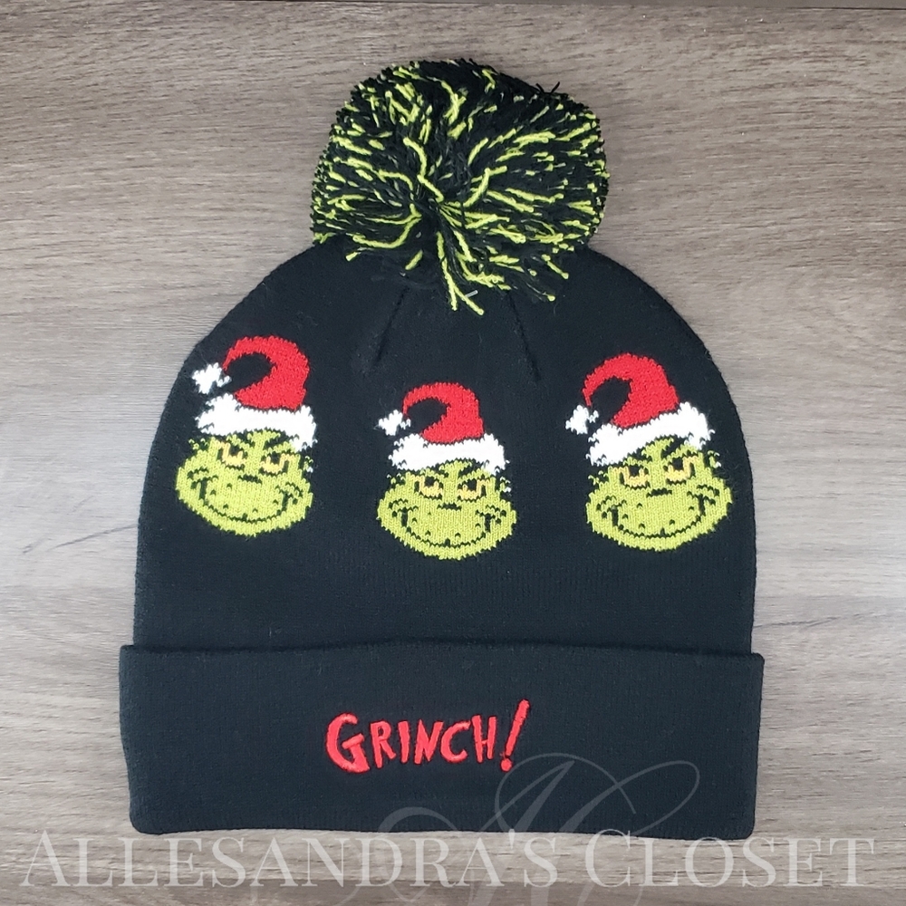 American Eagle Hat Beanie Black Green Grinch Cuffed Pom Christmas Gift Outdoor